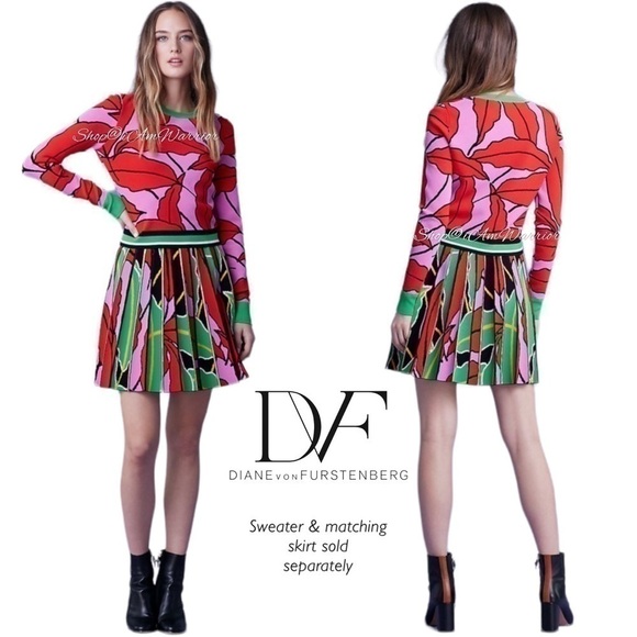 Diane von Furstenburg cropped lip/leaf print cropped sweater shop@iamwarrior - Picture 5 of 17